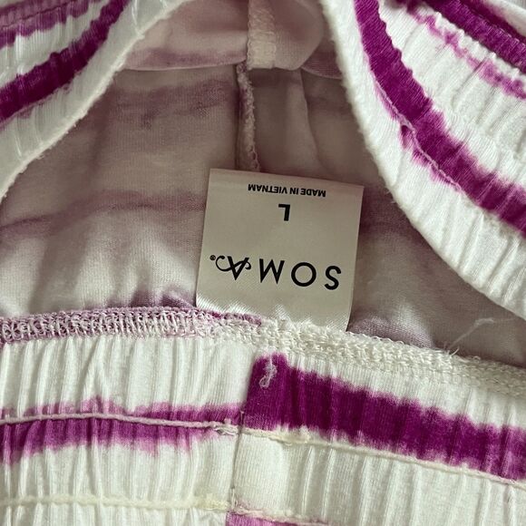 Soma Cool Nights Pajama Set Stretch Large Button Up Collar Shorts Tie Dye Comfy - Picture 10 of 11